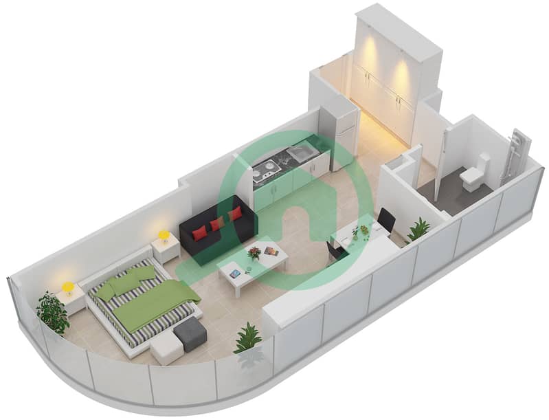 المخططات الطابقية لتصميم الوحدة 5 FLOOR 7 شقة استوديو - آر بي هايتس interactive3D