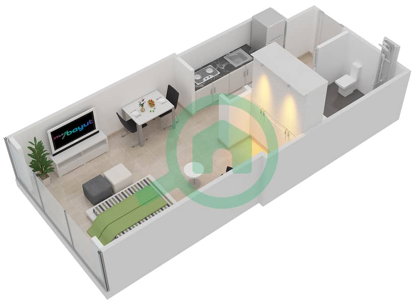 المخططات الطابقية لتصميم الوحدة 6 FLOOR 7 شقة استوديو - آر بي هايتس interactive3D