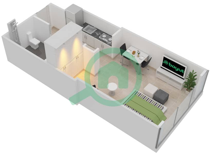 المخططات الطابقية لتصميم الوحدة 9 FLOOR 7 شقة استوديو - آر بي هايتس interactive3D