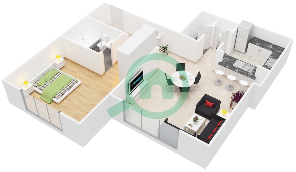 المخططات الطابقية لتصميم النموذج 1 FLOOR 22 شقة 1 غرفة نوم - بوليفارد سنترال 2 interactive3D