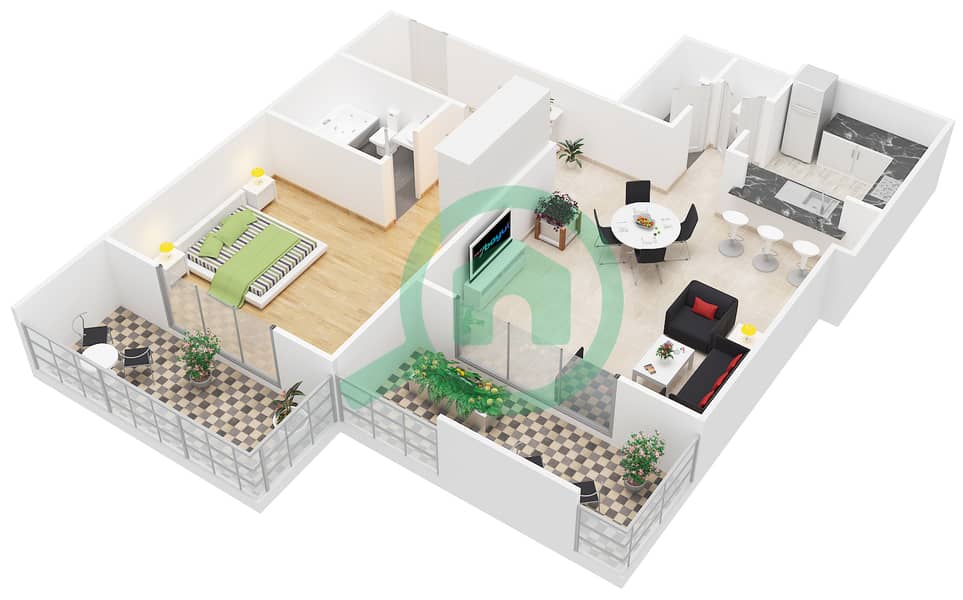 المخططات الطابقية لتصميم النموذج 1 FLOOR 21 شقة 1 غرفة نوم - بوليفارد سنترال 2 interactive3D