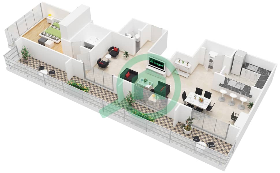 المخططات الطابقية لتصميم التصميم 3 FLOOR 21 شقة 1 غرفة نوم - بوليفارد سنترال 2 interactive3D