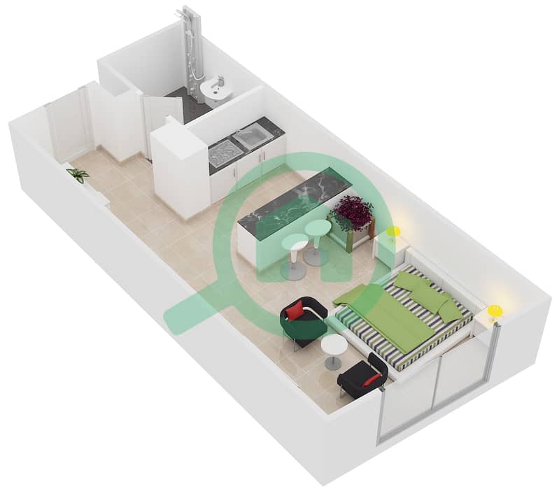 Dukes The Palm - Studio Apartment Type DS Floor plan interactive3D