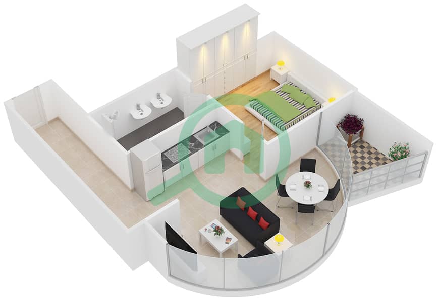 Dukes The Palm - Studio Apartment Type CS Floor plan interactive3D