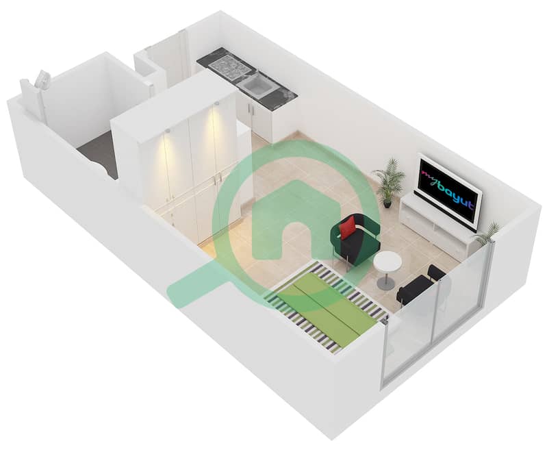 Dukes The Palm - Studio Apartment Type SS Floor plan interactive3D
