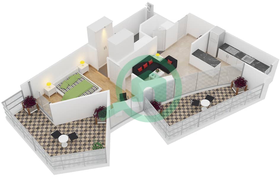 المخططات الطابقية لتصميم النموذج ES شقة استوديو - دوكس ذا بالم interactive3D
