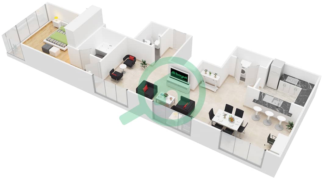 المخططات الطابقية لتصميم التصميم 3 FLOOR 22 شقة 1 غرفة نوم - بوليفارد سنترال 2 interactive3D