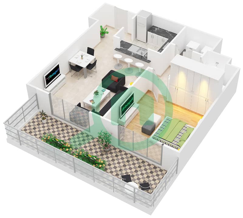 المخططات الطابقية لتصميم التصميم 4 FLOOR 18 شقة 1 غرفة نوم - بوليفارد سنترال 2 interactive3D