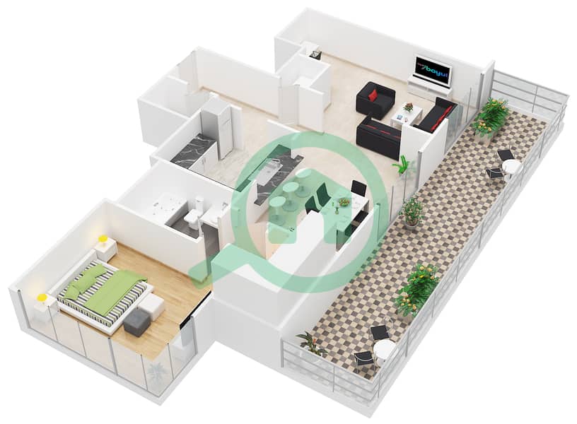 大道中央2号大厦 - 1 卧室公寓套房5 FLOOR 18戶型图 interactive3D