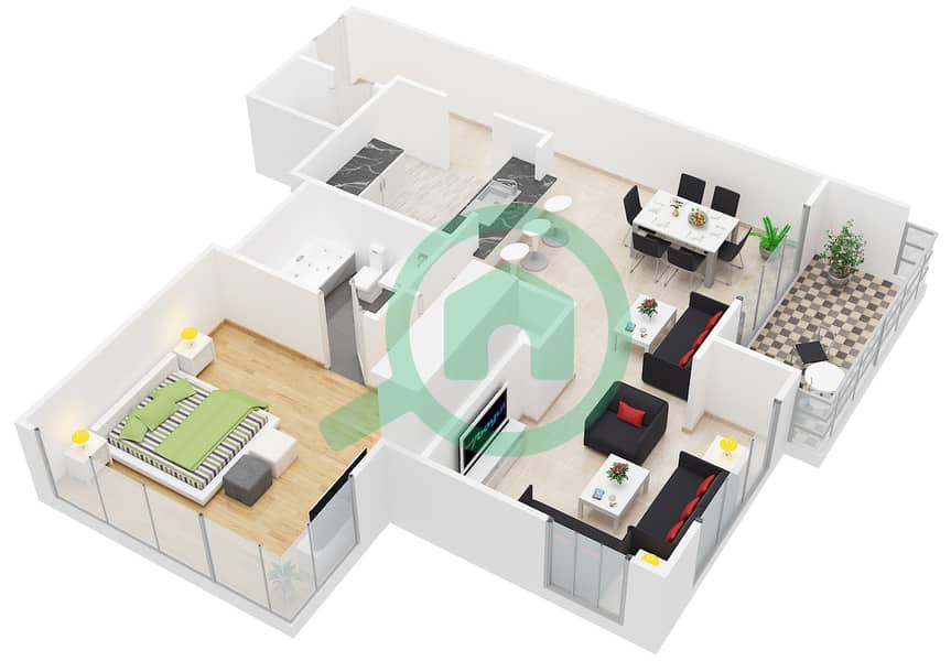 المخططات الطابقية لتصميم التصميم 6 FLOOR 3-17 شقة 1 غرفة نوم - بوليفارد سنترال 2 interactive3D