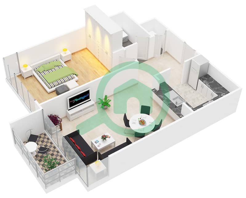 المخططات الطابقية لتصميم التصميم 7 FLOOR 6-22 شقة 1 غرفة نوم - بوليفارد سنترال 2 interactive3D