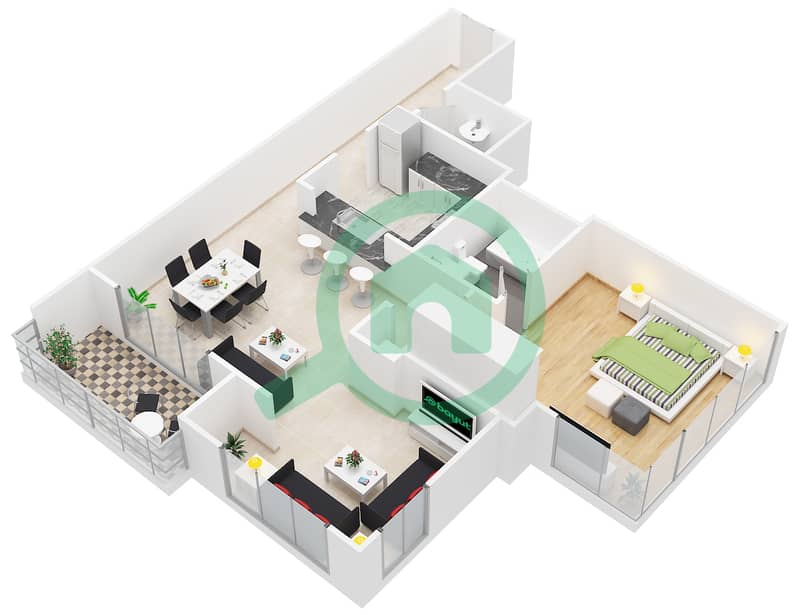 Boulevard Central 2 - 1 Bedroom Apartment Suite 8 FLOOR 3-17 Floor plan interactive3D