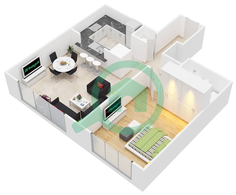 Boulevard Central 2 - 1 Bedroom Apartment Suite 9 FLOOR 19-20 Floor plan interactive3D