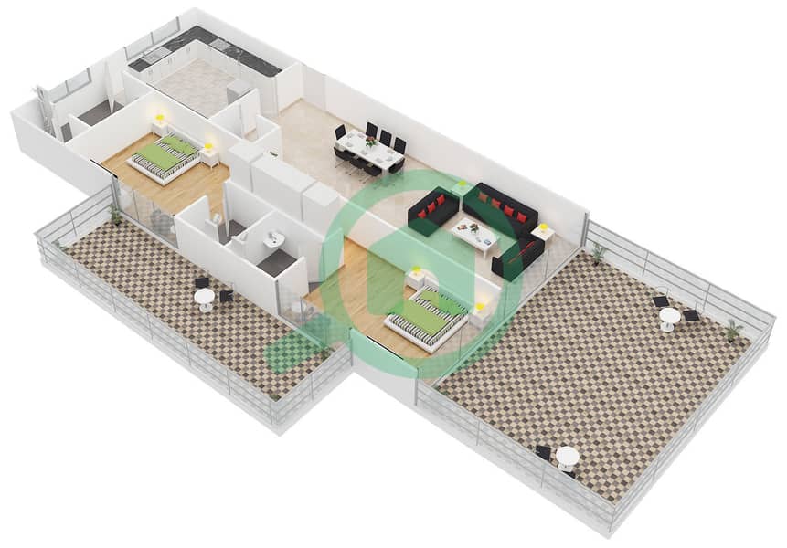 Azure Residences - 2 Bedroom Apartment Type B/CORNER APARTMENT Floor plan interactive3D