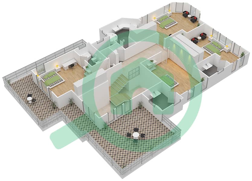 المخططات الطابقية لتصميم النموذج ATRIUM ENTRY SANTA FE فیلا 4 غرف نوم - جاردن هومز سعفة A interactive3D
