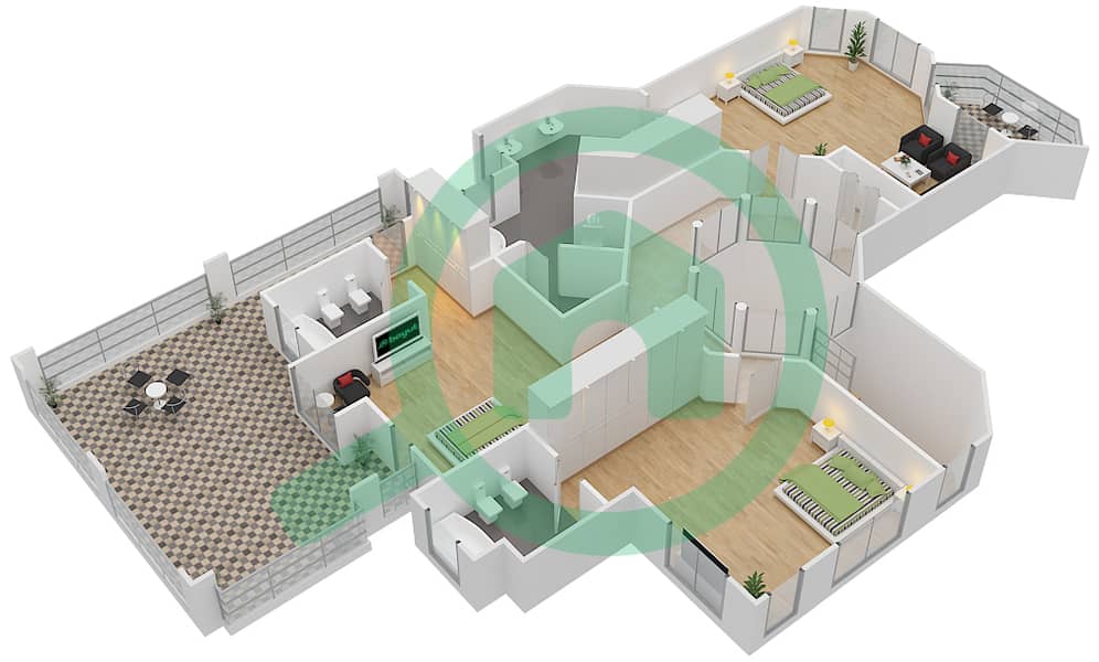 المخططات الطابقية لتصميم النموذج CENTRAL ROTUNDA MEDITERRA فیلا 4 غرف نوم - جاردن هومز سعفة A interactive3D