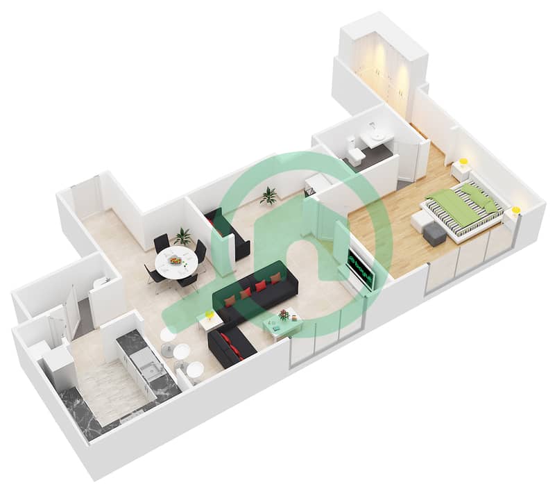 المخططات الطابقية لتصميم التصميم 9 FLOOR 22 شقة 1 غرفة نوم - بوليفارد سنترال 2 interactive3D