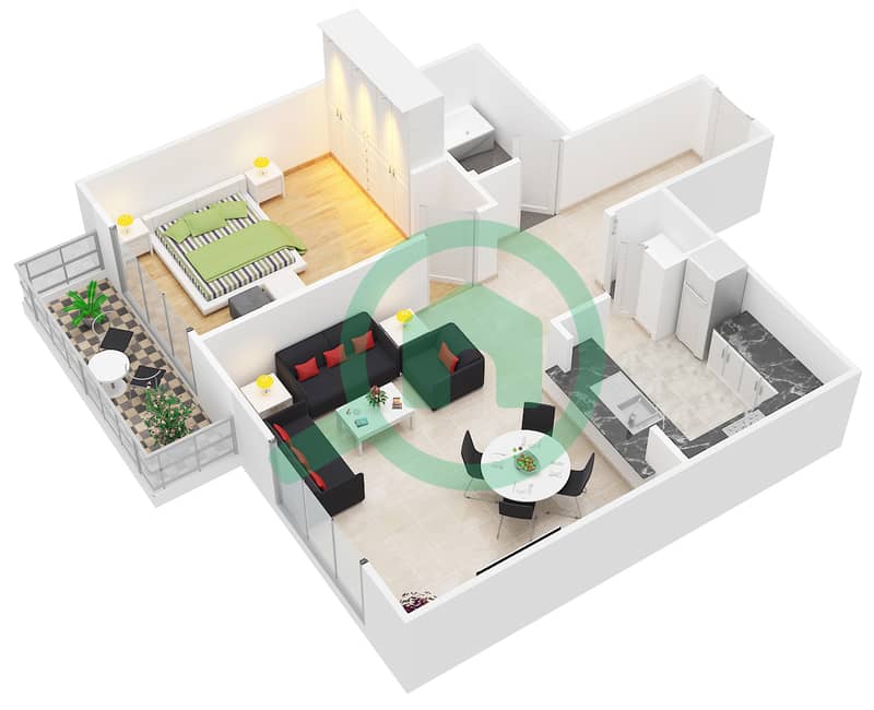 المخططات الطابقية لتصميم التصميم 10 FLOOR 19-20 شقة 1 غرفة نوم - بوليفارد سنترال 2 interactive3D