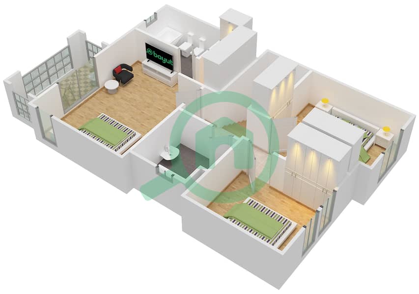 المخططات الطابقية لتصميم النموذج 3 END UNIT تاون هاوس 3 غرف نوم - ألما 1 First Floo interactive3D