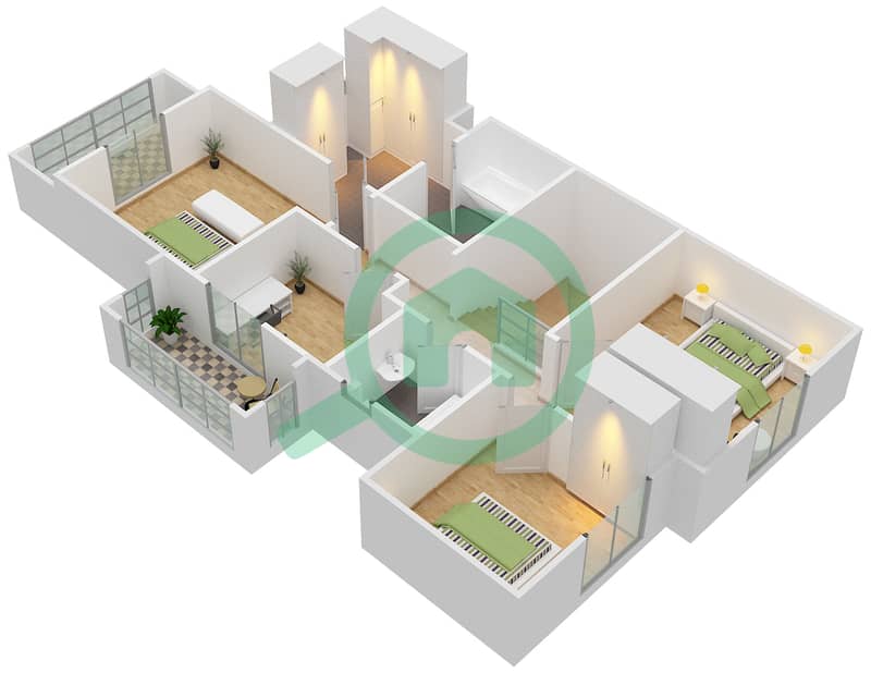 المخططات الطابقية لتصميم النموذج / الوحدة 2 END UNIT تاون هاوس 3 غرف نوم - ألما 1 First Floor interactive3D