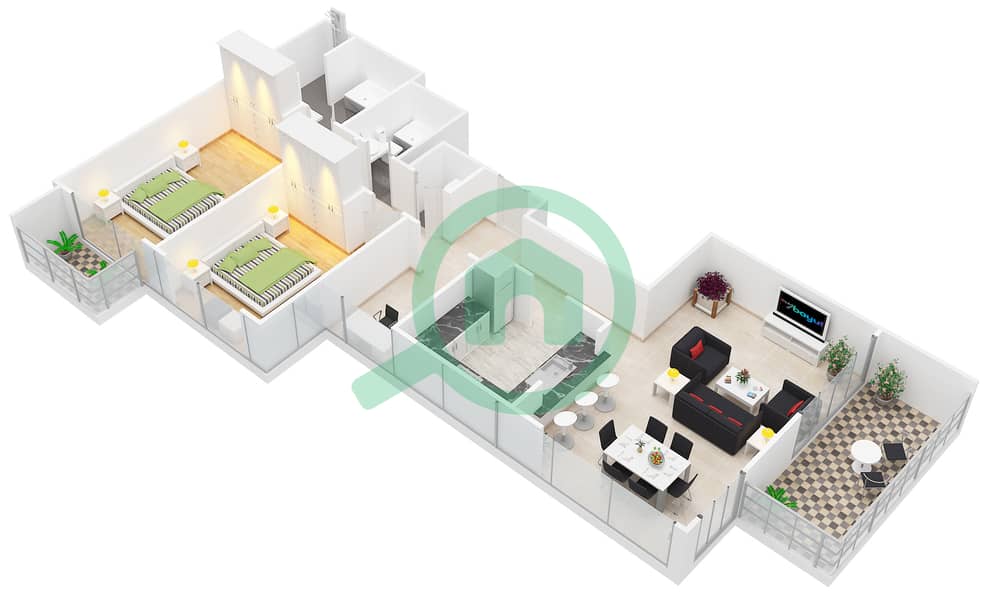 Boulevard Central 2 - 2 Bedroom Apartment Suite 2 FLOOR 2-17 Floor plan interactive3D