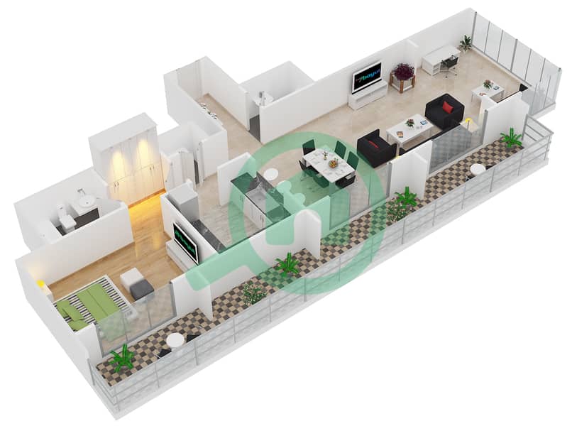 المخططات الطابقية لتصميم التصميم 8 FLOOR 21 شقة 1 غرفة نوم - بوليفارد سنترال 2 interactive3D