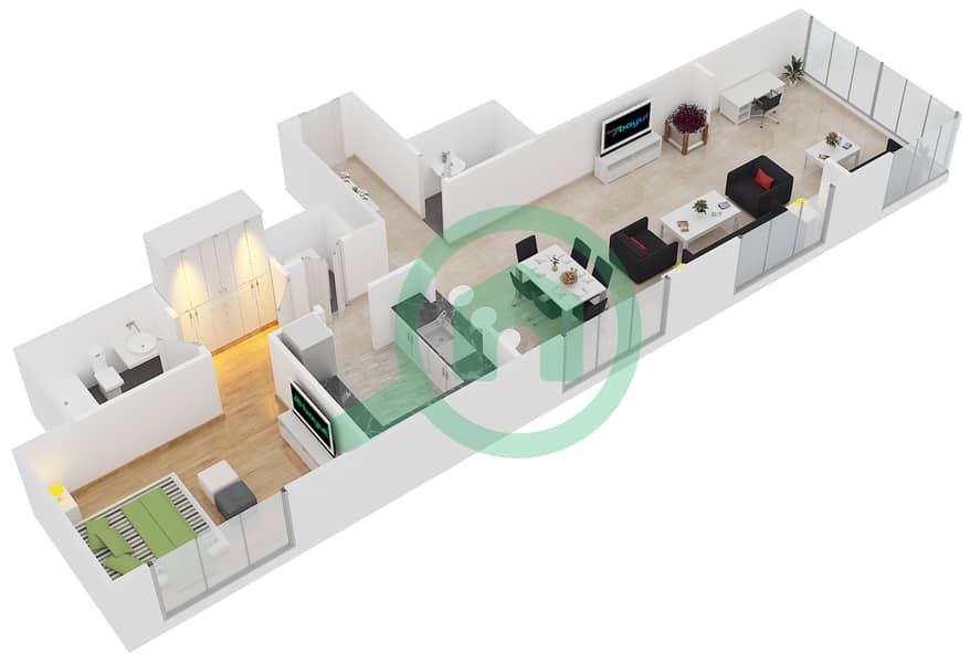 المخططات الطابقية لتصميم التصميم 8 FLOOR 22 شقة 1 غرفة نوم - بوليفارد سنترال 2 interactive3D