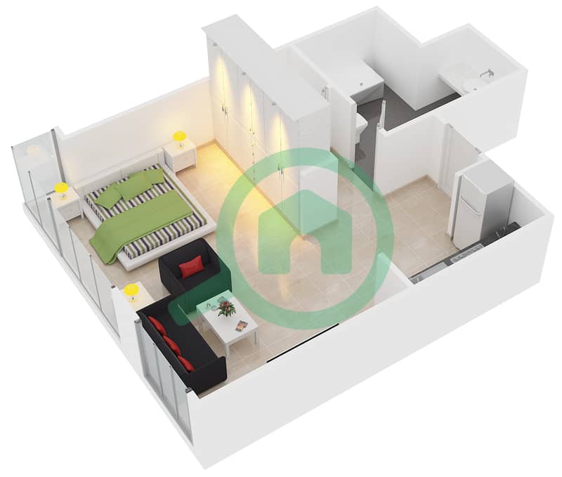 大道中央2号大厦 - 单身公寓套房7 FLOOR 3-5戶型图 interactive3D
