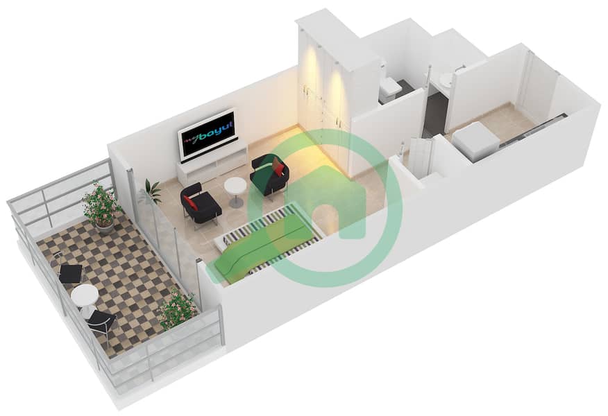 المخططات الطابقية لتصميم التصميم 3 FLOOR 18 شقة استوديو - بوليفارد سنترال 2 interactive3D