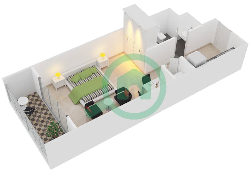 المخططات الطابقية لتصميم التصميم 3 FLOOR 4-17 شقة استوديو - بوليفارد سنترال 2 interactive3D