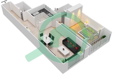 المخططات الطابقية لتصميم النموذج / الوحدة B/3,4,10,11 شقة 1 غرفة نوم - مساكن فورتشن