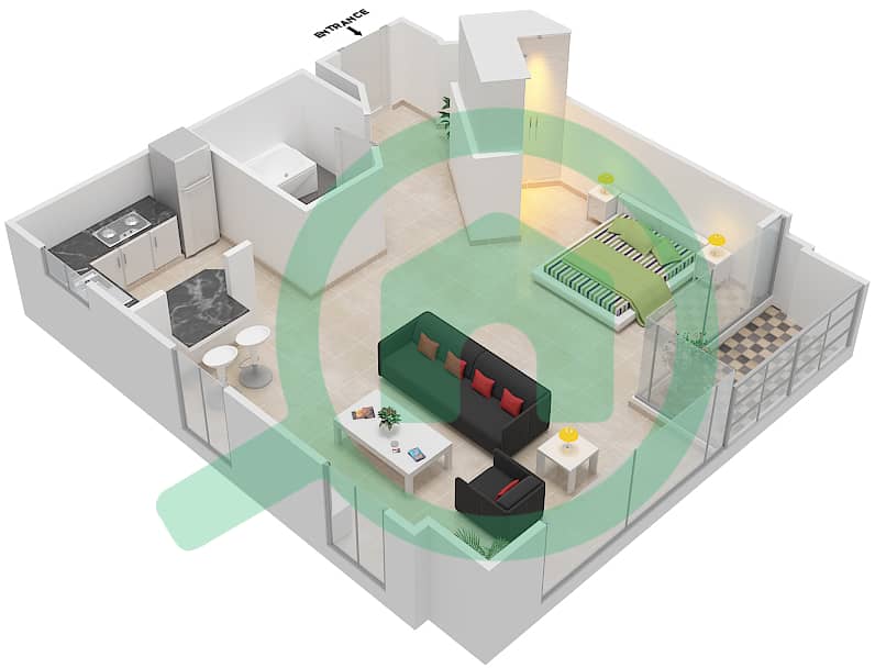 المخططات الطابقية لتصميم النموذج SC شقة استوديو - برج سكون interactive3D