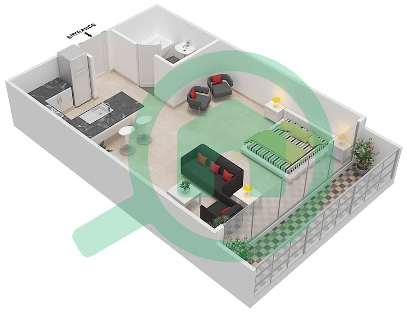 Sukoon Tower - Studio Apartment Type SA Floor plan interactive3D