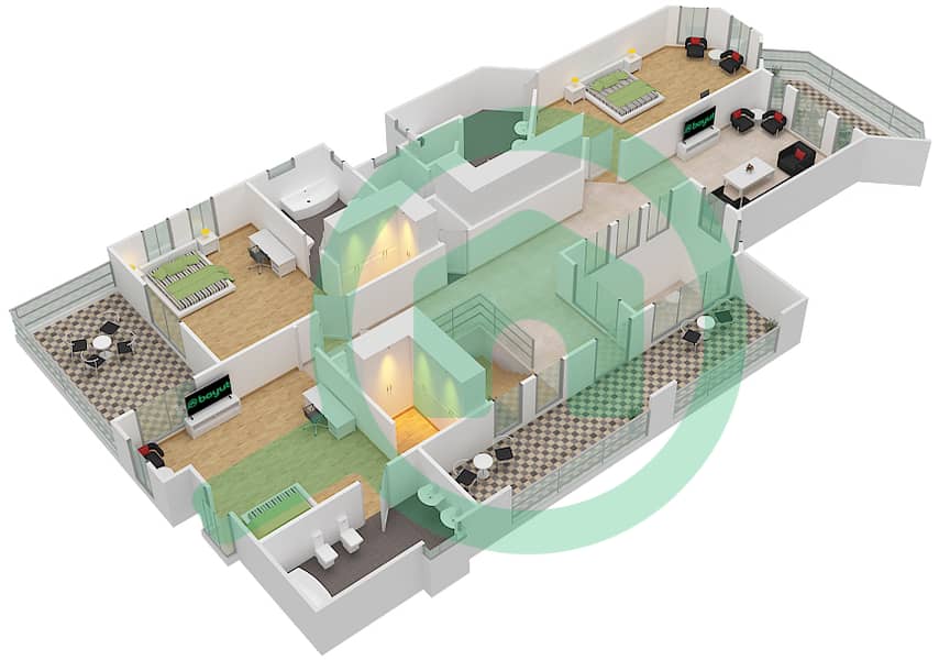 المخططات الطابقية لتصميم النموذج GARDEN GALLERY ARABIC فیلا 3 غرف نوم - جاردن هومز سعفة A interactive3D