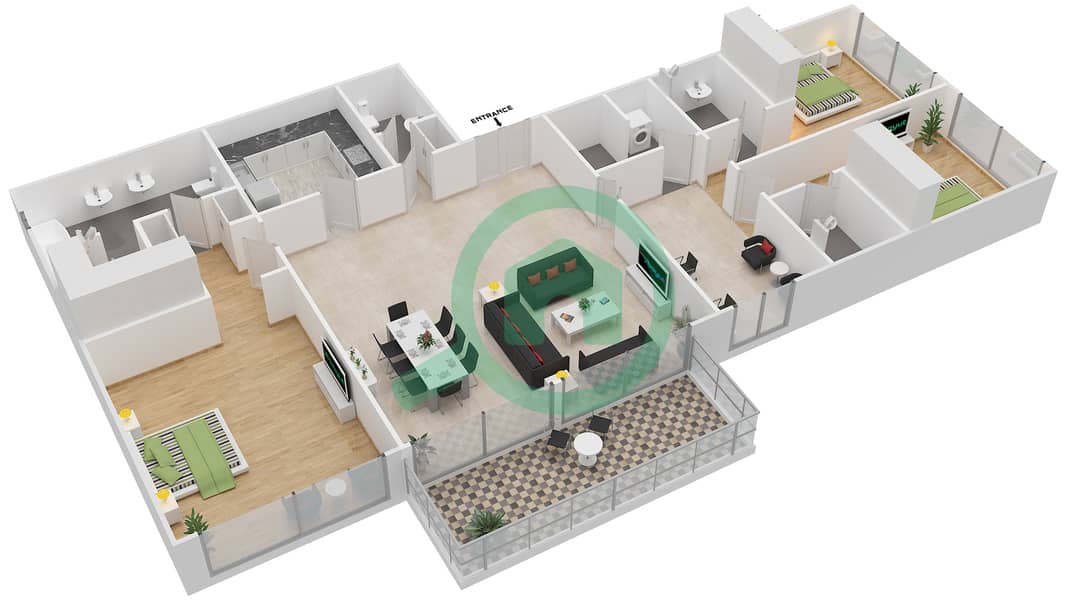 Осеана Кариббеан - Апартамент 3 Cпальни планировка Единица измерения A interactive3D