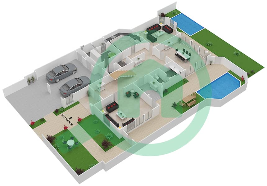 Garden Homes Frond B - 4 Bedroom Villa Type ATRIUM ENTRY SANTA FE Floor plan interactive3D