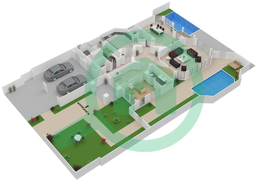 المخططات الطابقية لتصميم النموذج CENTRAL ROTUNDA MEDITERRA فیلا 4 غرف نوم - جاردن هومز سعفة B interactive3D