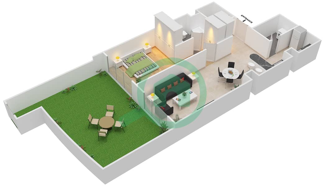 Осеана Атлантик - Апартамент 1 Спальня планировка Тип H interactive3D