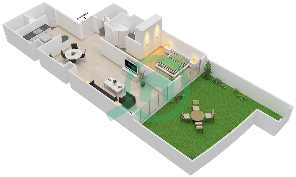 Осеана Кариббеан - Апартамент 1 Спальня планировка Тип G interactive3D