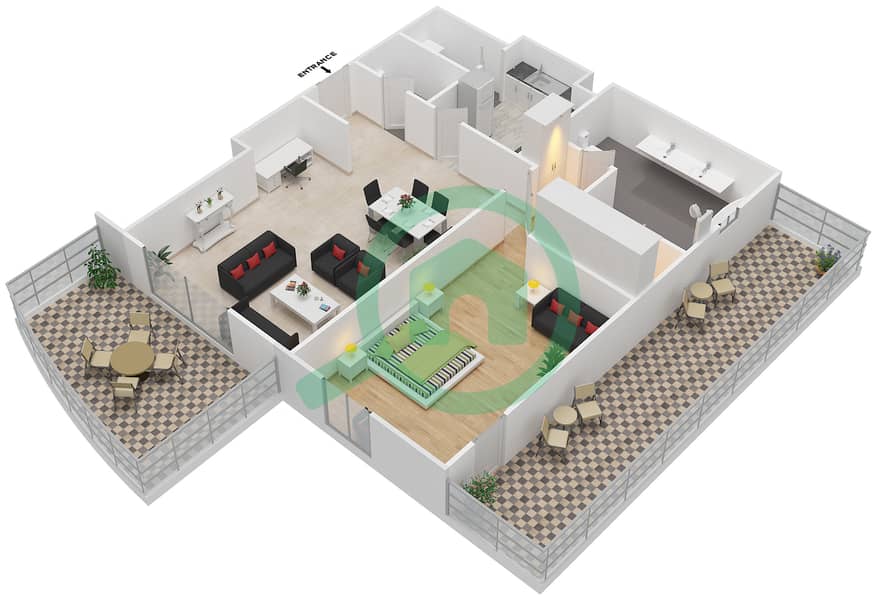 Осеана Пасифик - Апартамент 1 Спальня планировка Тип I interactive3D