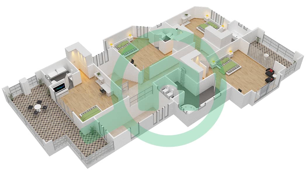 花园别墅D区 - 4 卧室别墅类型GRAND FOYER GREEK戶型图 interactive3D