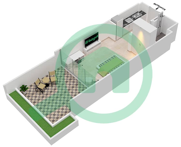 المخططات الطابقية لتصميم النموذج 1A شقة استوديو - عزيزي ريفييرا 8 interactive3D