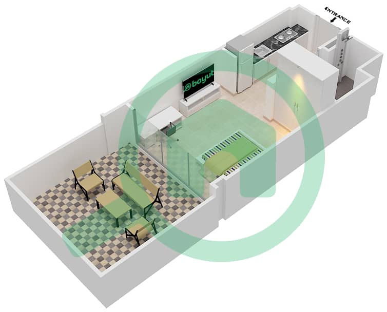 المخططات الطابقية لتصميم النموذج 2A شقة استوديو - عزيزي ريفييرا 8 interactive3D