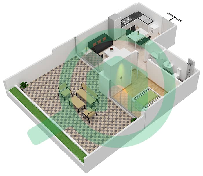 Azizi Riviera 8 - 1 Bedroom Apartment Type 3A Floor plan interactive3D
