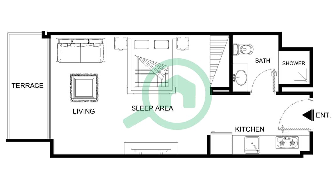 Azizi Riviera 8 - Studio Apartment Type 3 Floor plan interactive3D