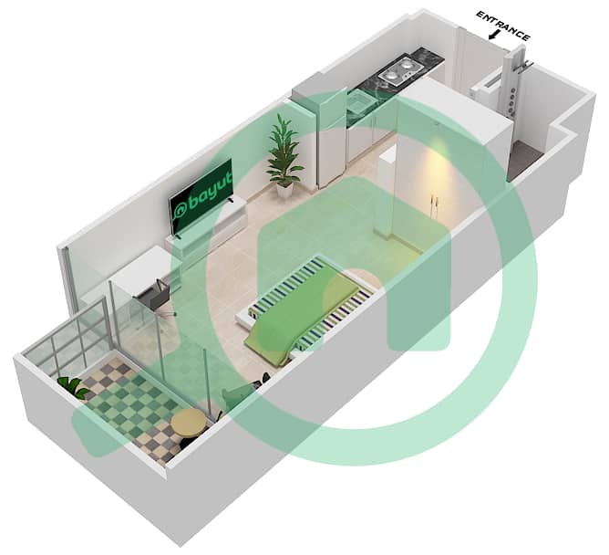 المخططات الطابقية لتصميم النموذج 1B شقة استوديو - عزيزي ريفييرا 8 interactive3D