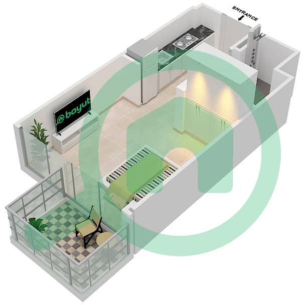 Azizi Riviera 8 - Studio Apartment Type 2B Floor plan interactive3D