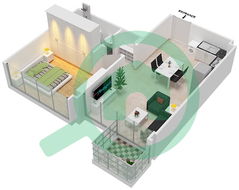 المخططات الطابقية لتصميم النموذج 2B شقة 1 غرفة نوم - عزيزي ريفييرا 8 interactive3D