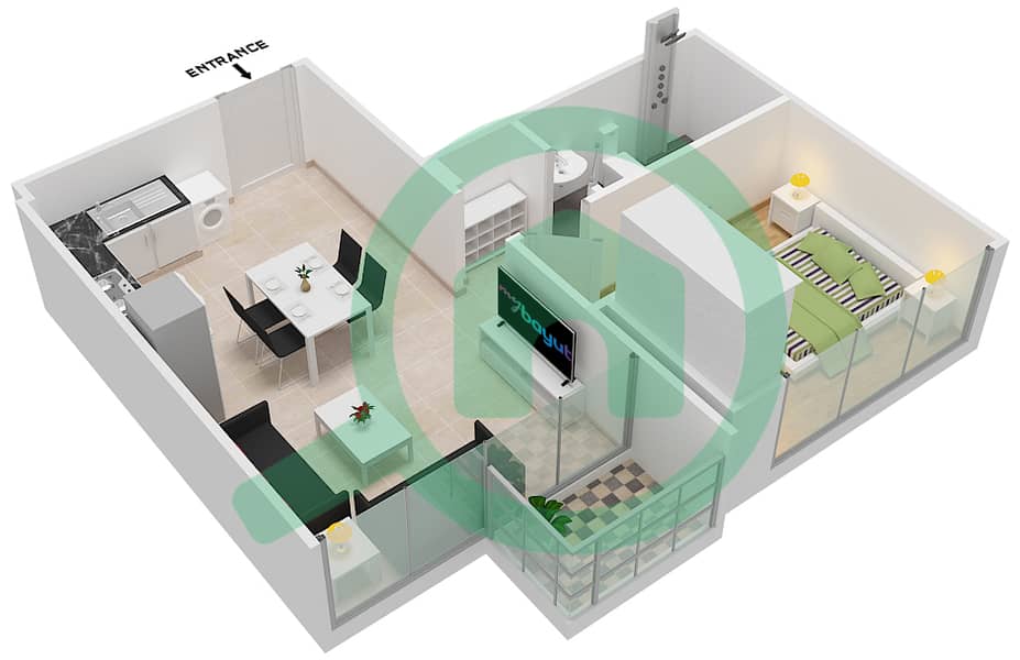المخططات الطابقية لتصميم النموذج 3B شقة 1 غرفة نوم - عزيزي ريفييرا 8 interactive3D