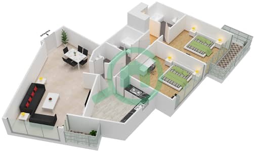 Burj Al Nujoom - 2 Bed Apartments Unit 6 Typical Floor Floor plan